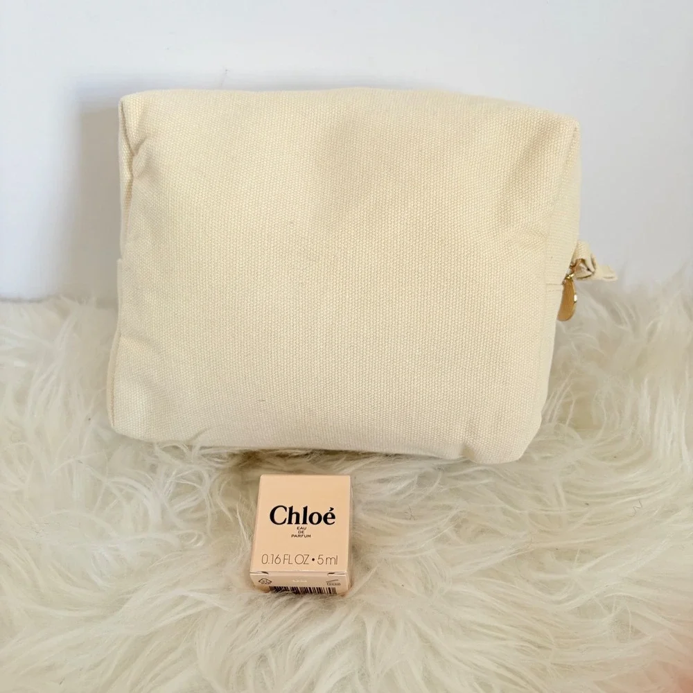 Chloe Parfums Cream Canvas Cosmetic Bag and 5ml Mini Eau de Parfum Set